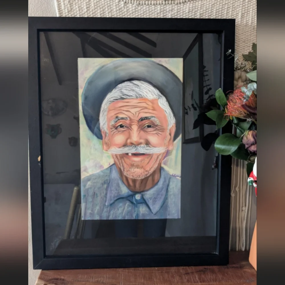 Original Framed Drawing Grandfather/Abuelo – One of a Kind, Artist Signed C Klas